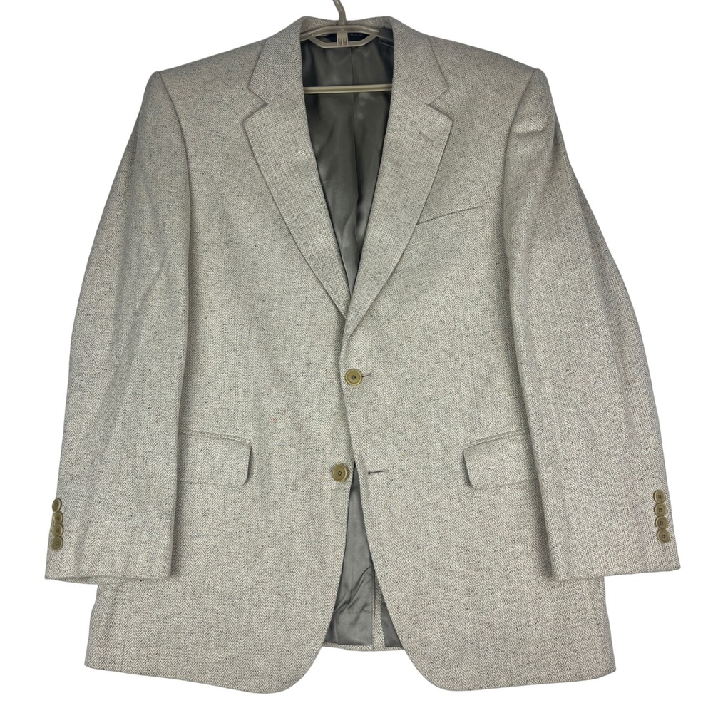 Jos. A.‎ Bank Blazer Mens 42R 100% Silk Herringbone Tweed Sport Coat Beige